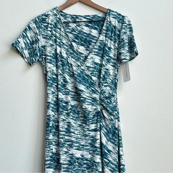 New Soft Surroundings Joanna Faux Wrap Jersey Maxi Dress Teal Cream Abstract - Picture 5 of 15